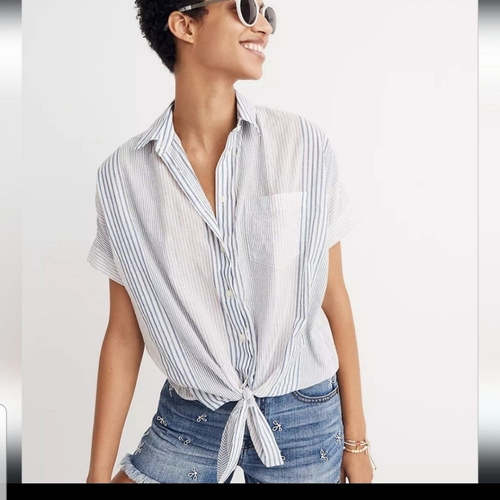 Madewell shortsleeve tie front shirt in rawley stripe
